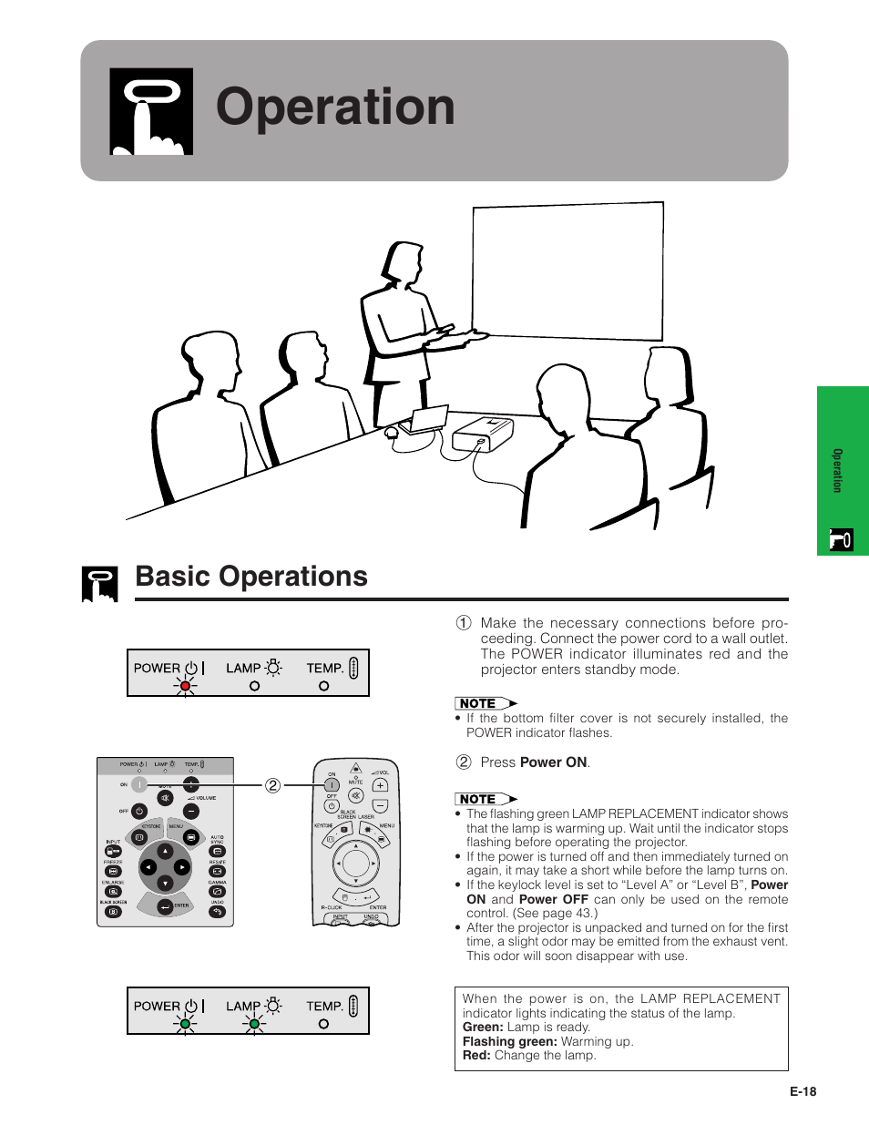 Operation, Basic operations, Basic operations ………………………………… 18 | Sharp XG-C40XU User Manual | Page 19 / 63