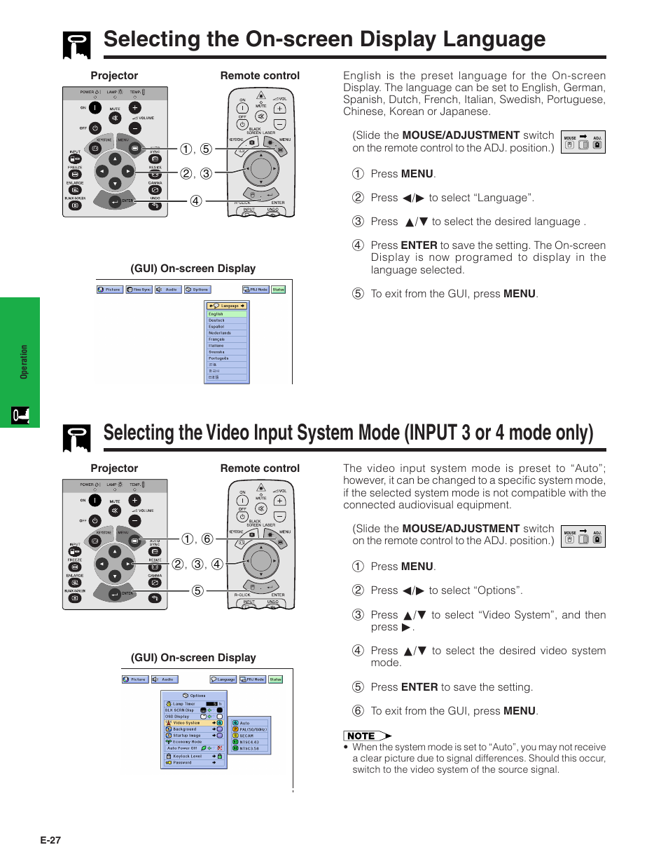 Selecting the on-screen display language | Sharp XG-C40XU User Manual | Page 28 / 63
