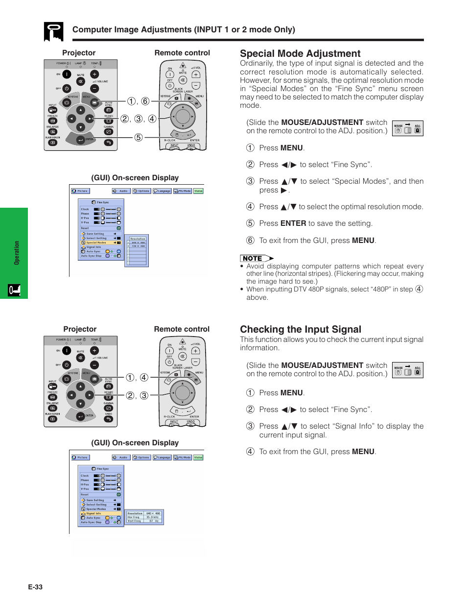 Special mode adjustment, Checking the input signal | Sharp XG-C40XU User Manual | Page 34 / 63