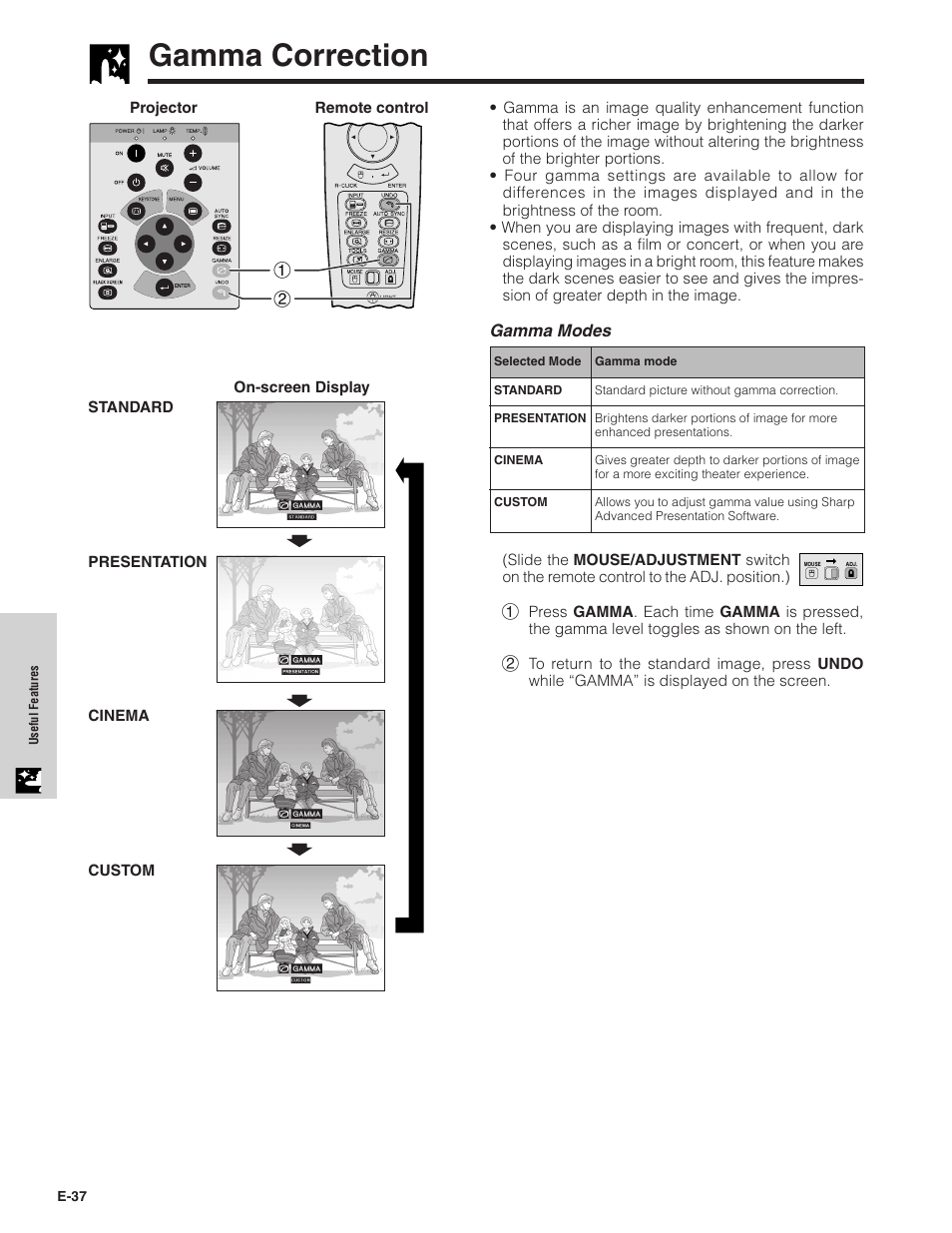 Gamma correction, Ss s | Sharp XG-C40XU User Manual | Page 38 / 63