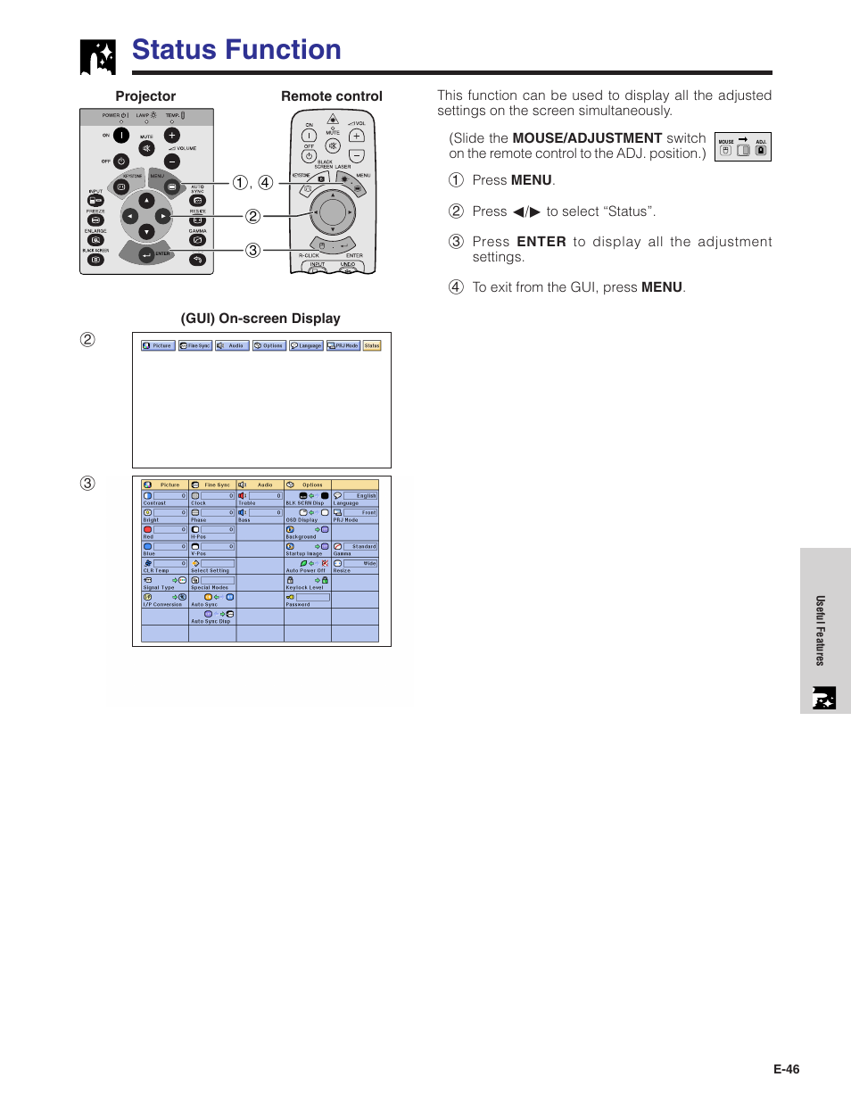 Status function | Sharp XG-C40XU User Manual | Page 47 / 63