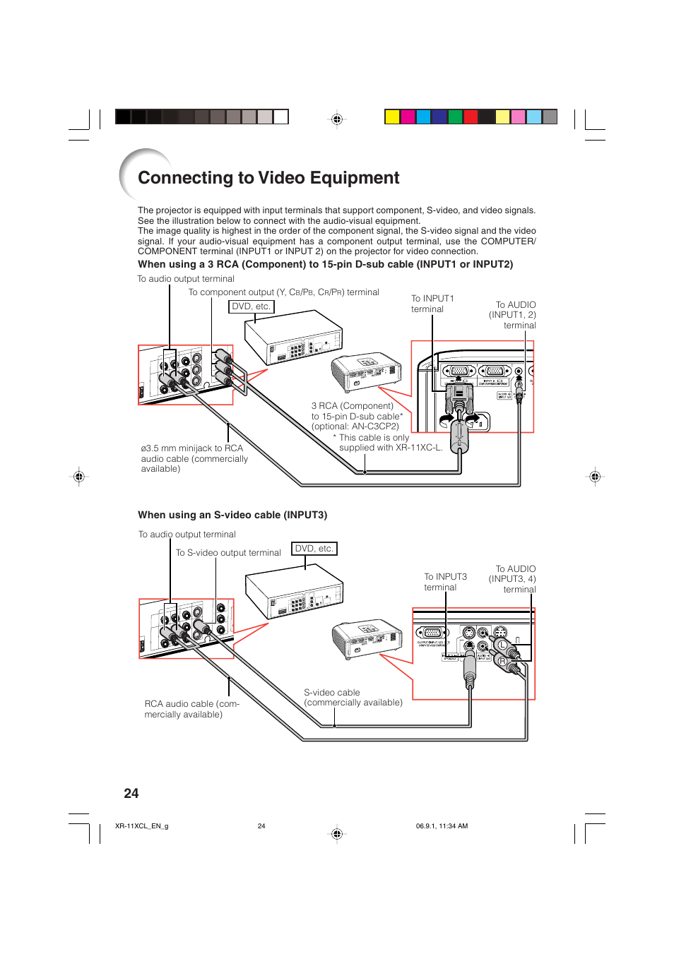 Connecting to video equipment | Sharp XR-10S-L  EN User Manual | Page 26 / 70
