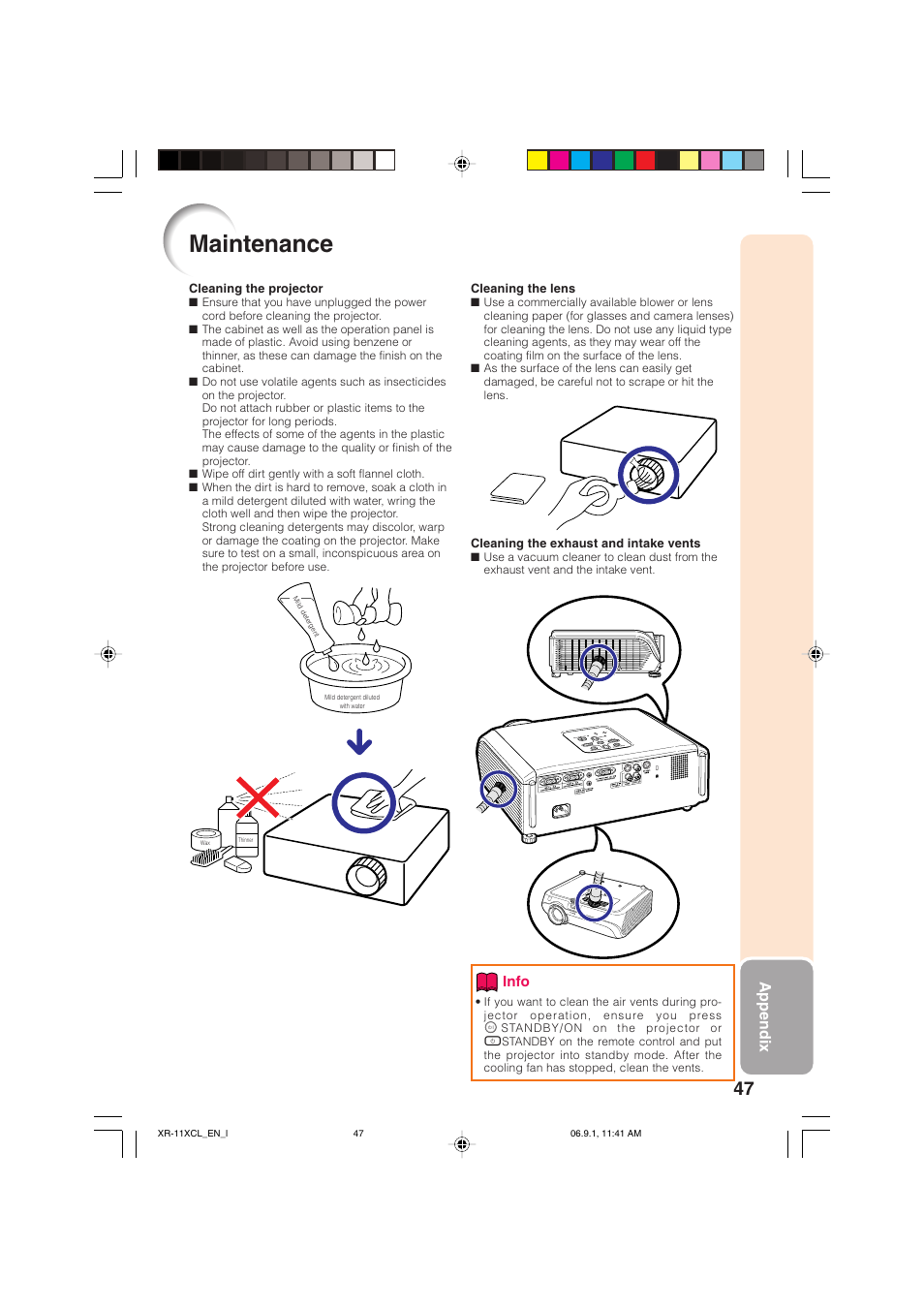 Appendix, Maintenance | Sharp XR-10S-L  EN User Manual | Page 49 / 70