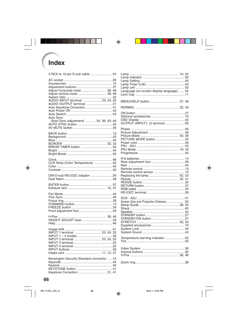 Index | Sharp XR-10S-L  EN User Manual | Page 68 / 70
