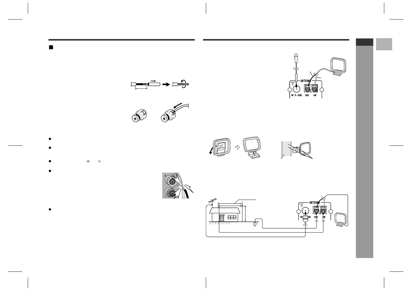 Antenna connection, Connecting speaker wires | Sharp SD-HX600 User Manual | Page 21 / 78