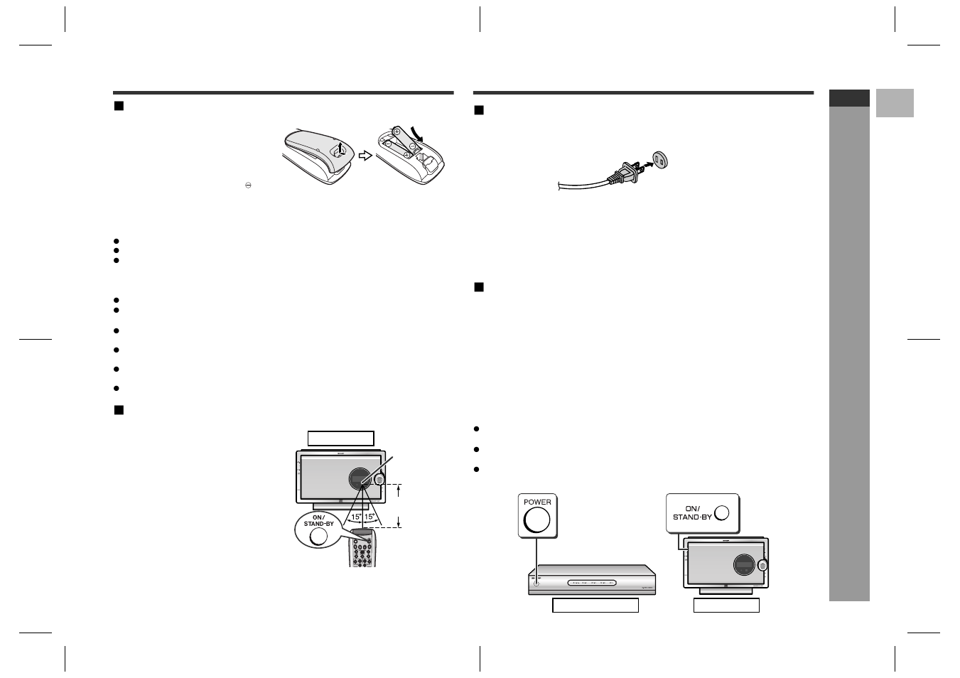 Remote control, Ac power connection, Battery installation | Test of the remote control, Connecting the ac power cord | Sharp SD-HX600 User Manual | Page 23 / 78