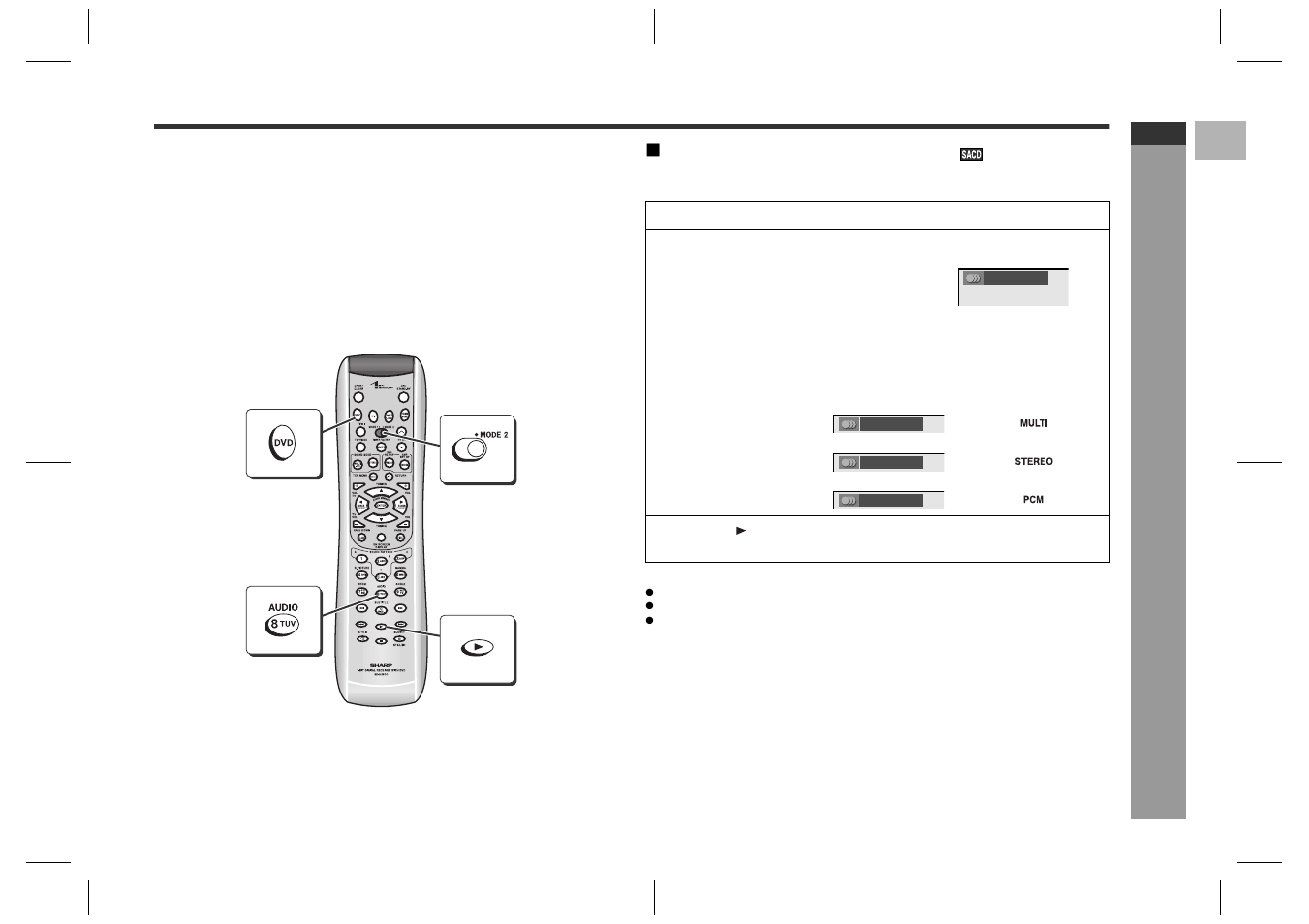 Playing an sacd disc, Sa cd and cd ope ration, Playing hybrid sacd sound | Sharp SD-HX600 User Manual | Page 39 / 78