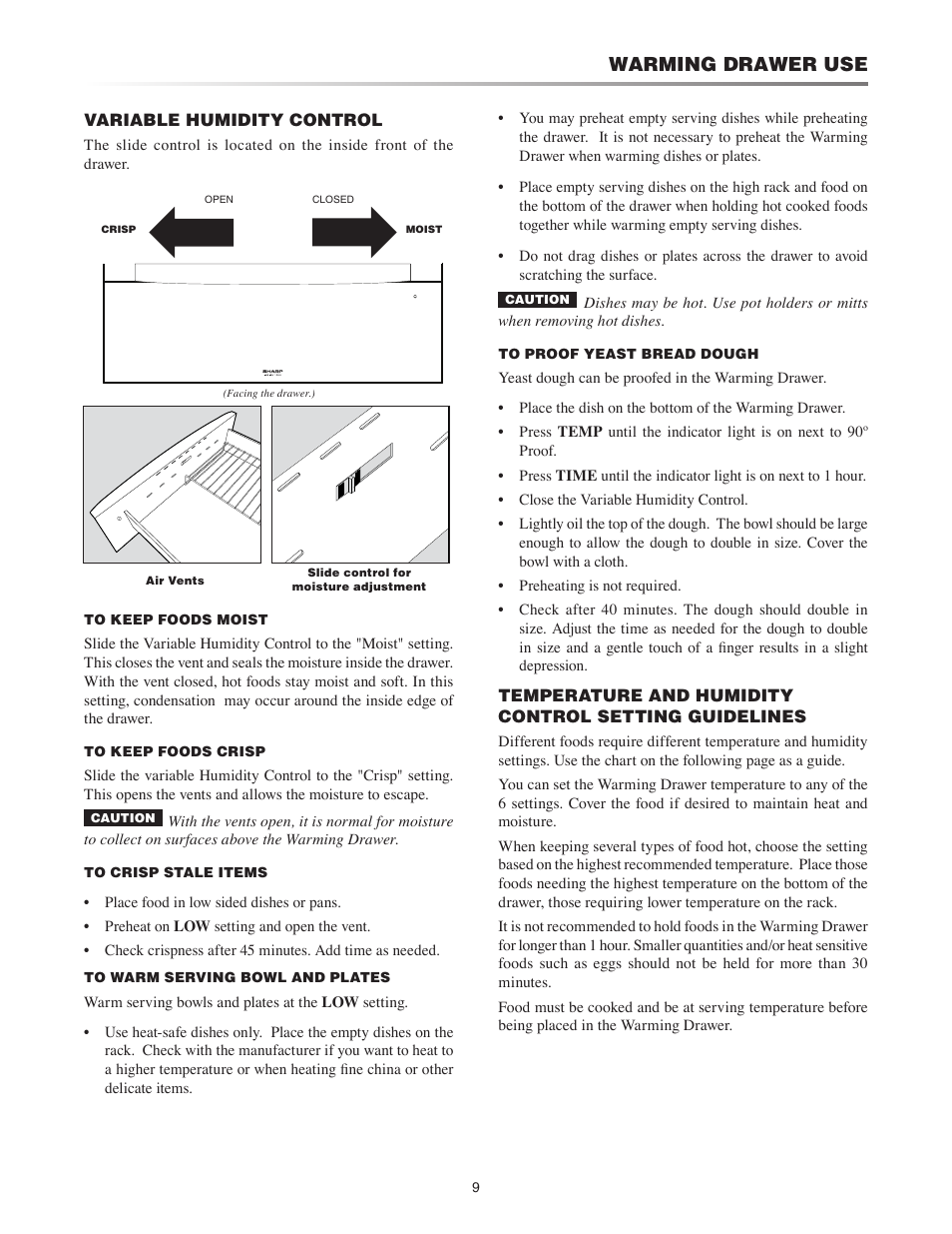 Warming drawer use | Sharp TINSEB520MRK0 User Manual | Page 9 / 12