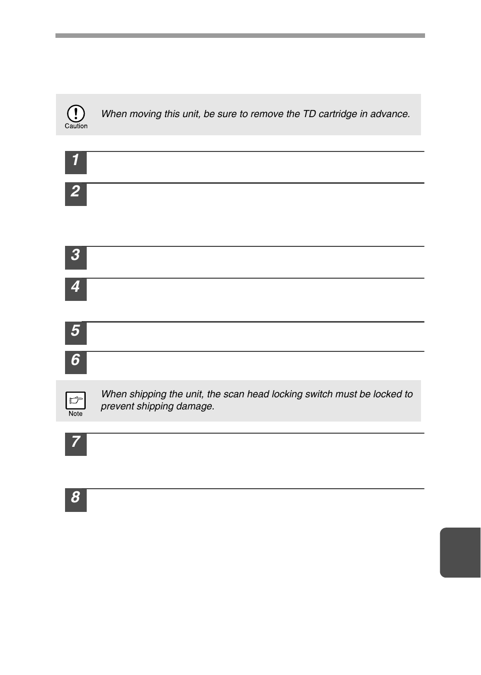 Moving and storing the unit | Sharp AL-1456 User Manual | Page 73 / 88