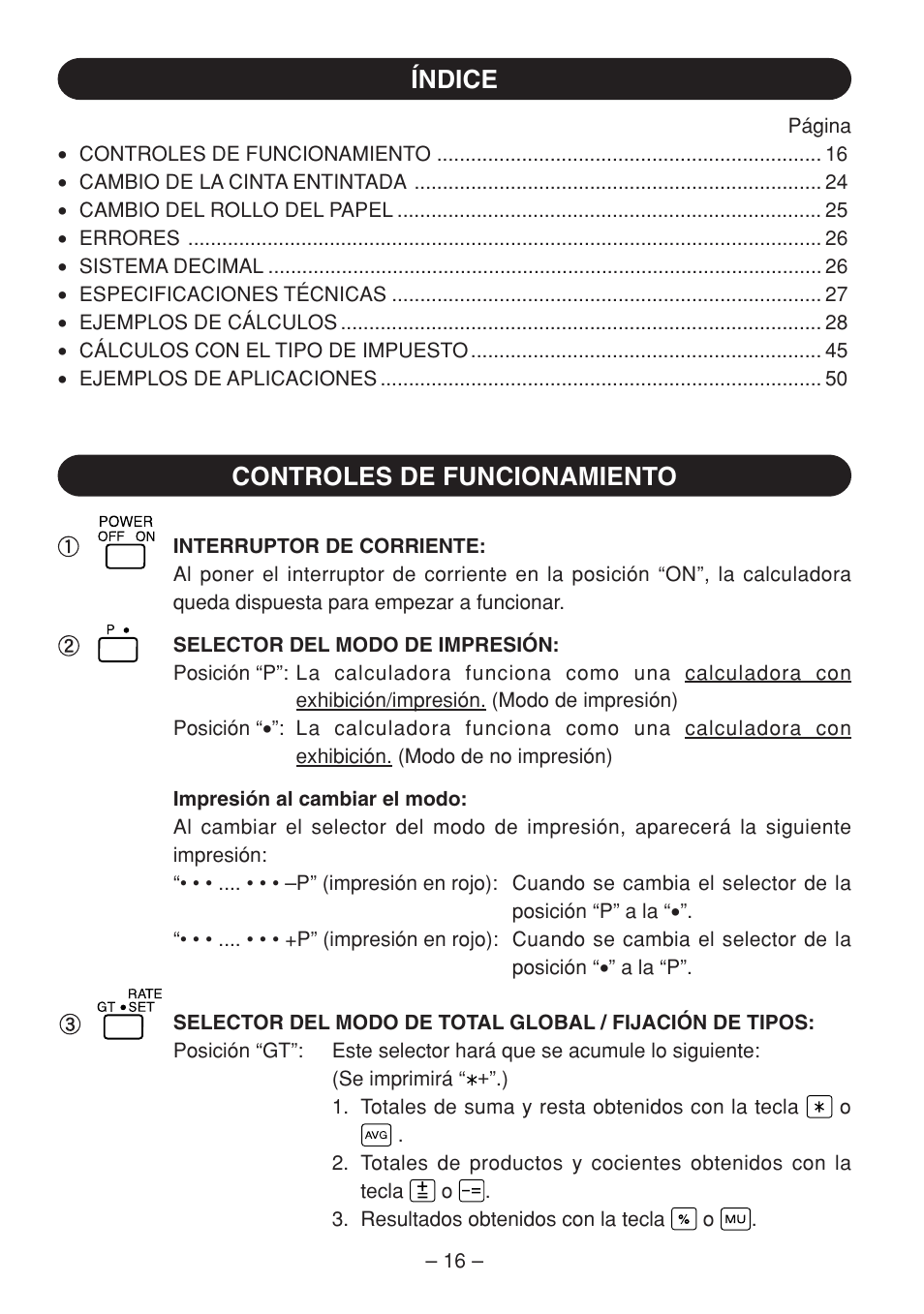 Índice controles de funcionamiento | Sharp QS-2770H User Manual | Page 18 / 56