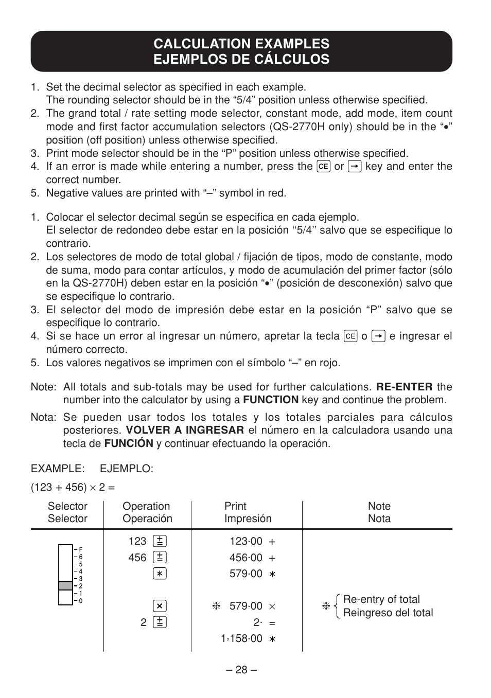 Calculation examples ejemplos de cálculos | Sharp QS-2770H User Manual | Page 30 / 56