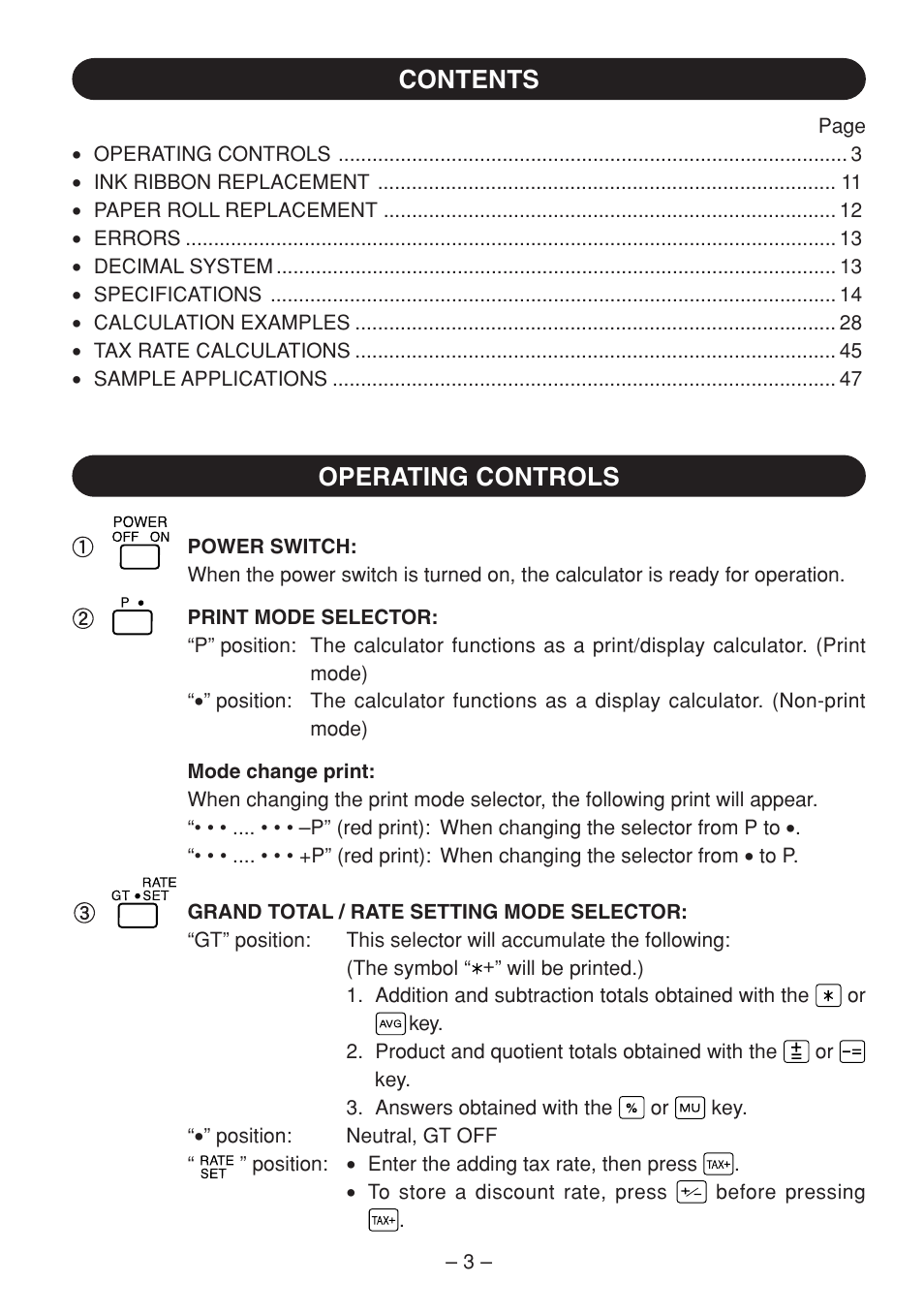 Contents operating controls | Sharp QS-2770H User Manual | Page 5 / 56