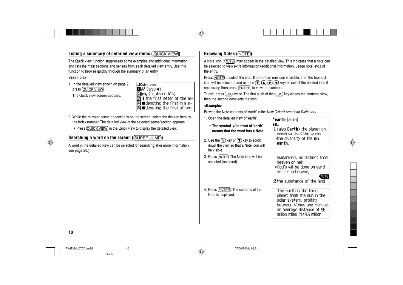 Sharp The New Oxford American Dictionary Oxford American Thesaurus of Current English ELECTRONIC DICTIONARY PW-E350 User Manual | Page 12 / 48