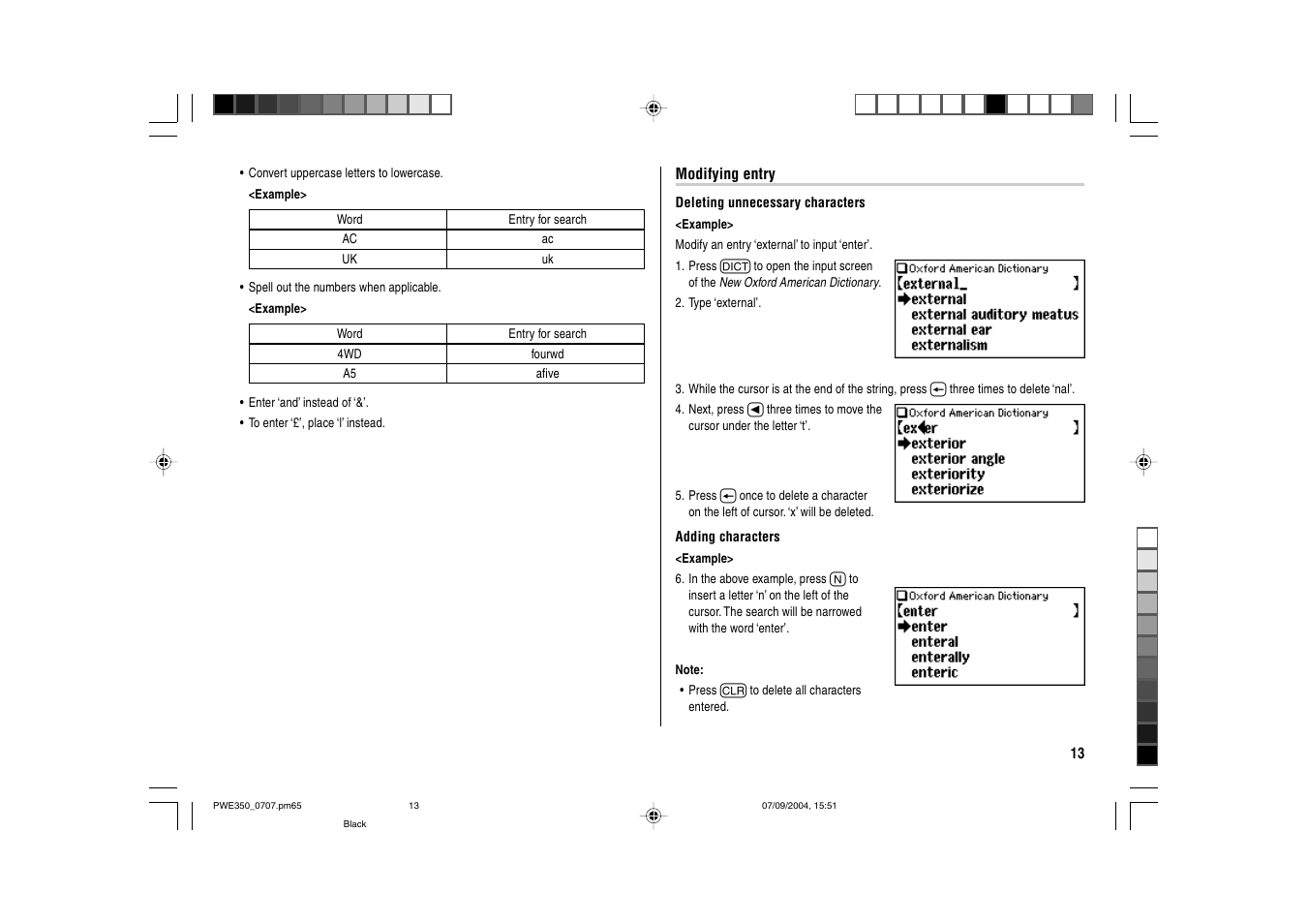 Sharp The New Oxford American Dictionary Oxford American Thesaurus of Current English ELECTRONIC DICTIONARY PW-E350 User Manual | Page 15 / 48