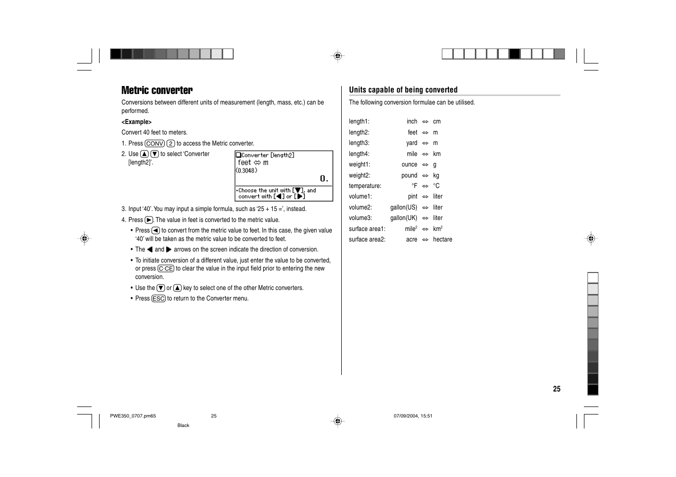 Metric converter | Sharp The New Oxford American Dictionary Oxford American Thesaurus of Current English ELECTRONIC DICTIONARY PW-E350 User Manual | Page 27 / 48