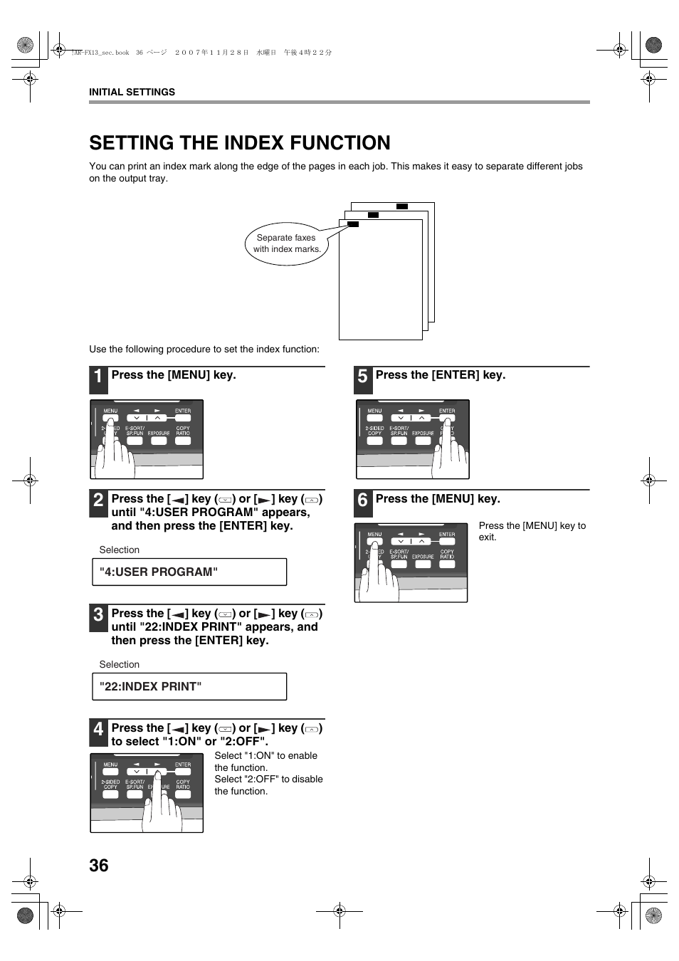 Setting the index function | Sharp R-208S User Manual | Page 144 / 311