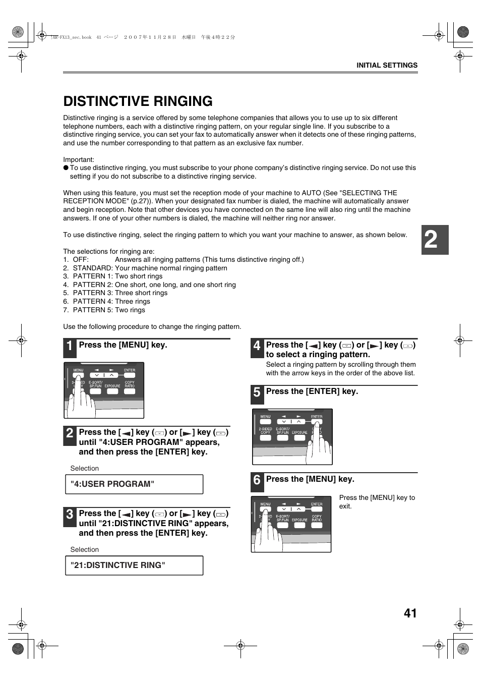 Distinctive ringing | Sharp R-208S User Manual | Page 149 / 311