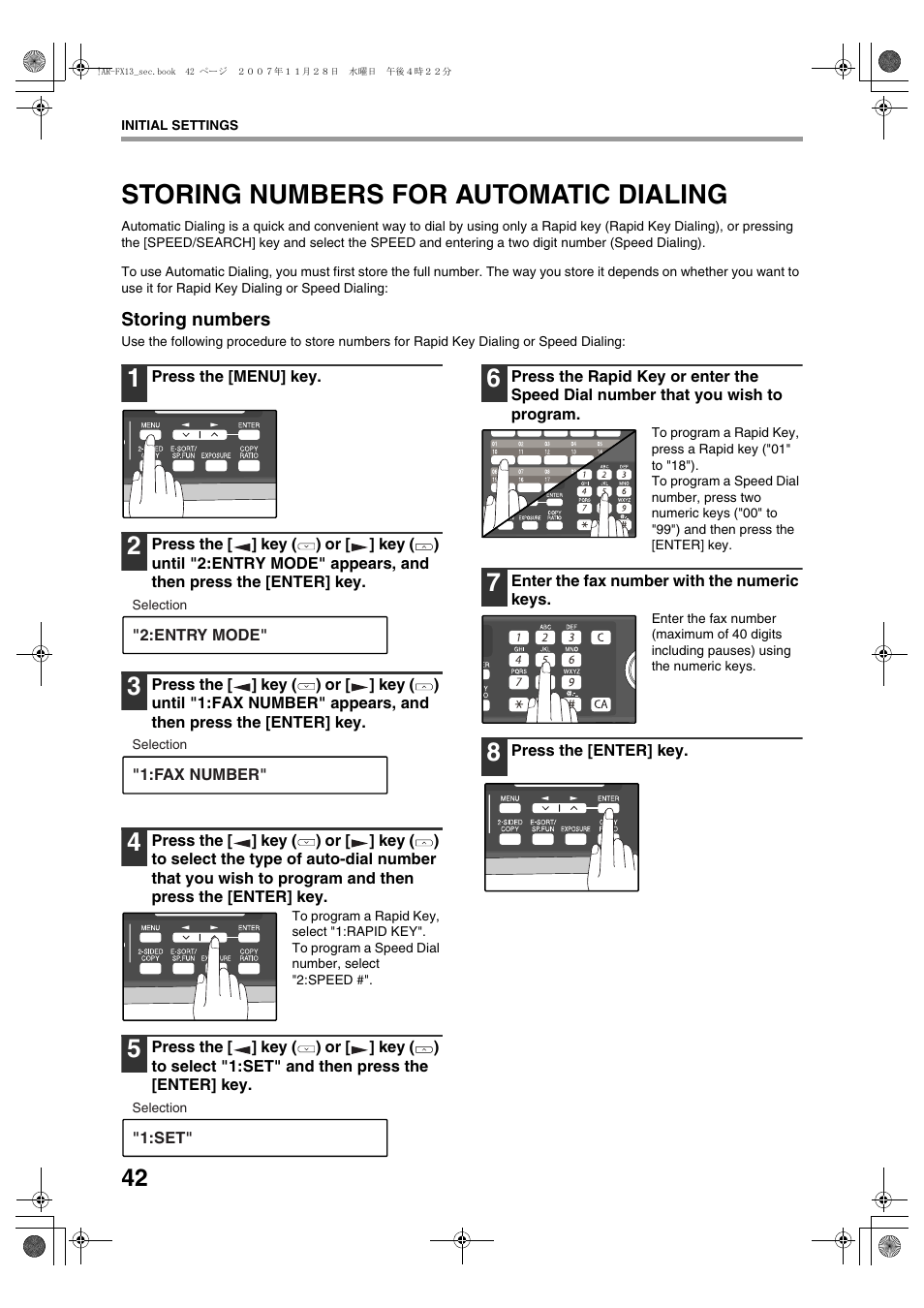 Storing numbers for automatic dialing | Sharp R-208S User Manual | Page 150 / 311