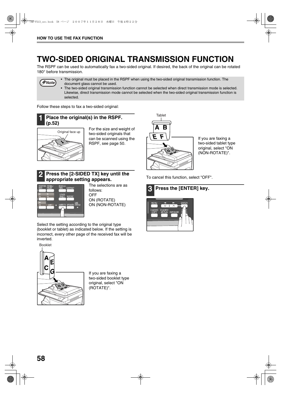 Two-sided original transmission function | Sharp R-208S User Manual | Page 166 / 311