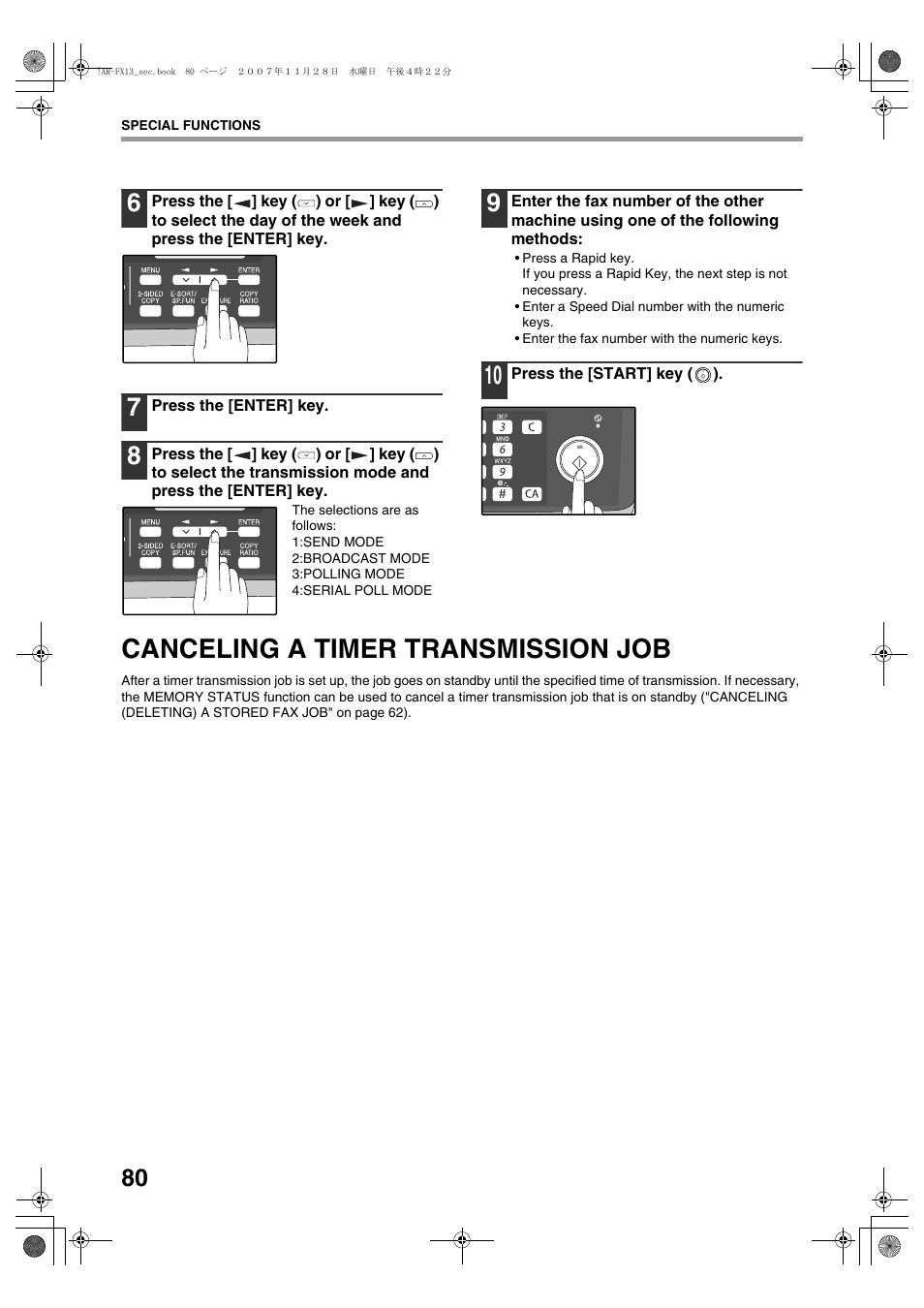 Canceling a timer transmission job | Sharp R-208S User Manual | Page 188 / 311