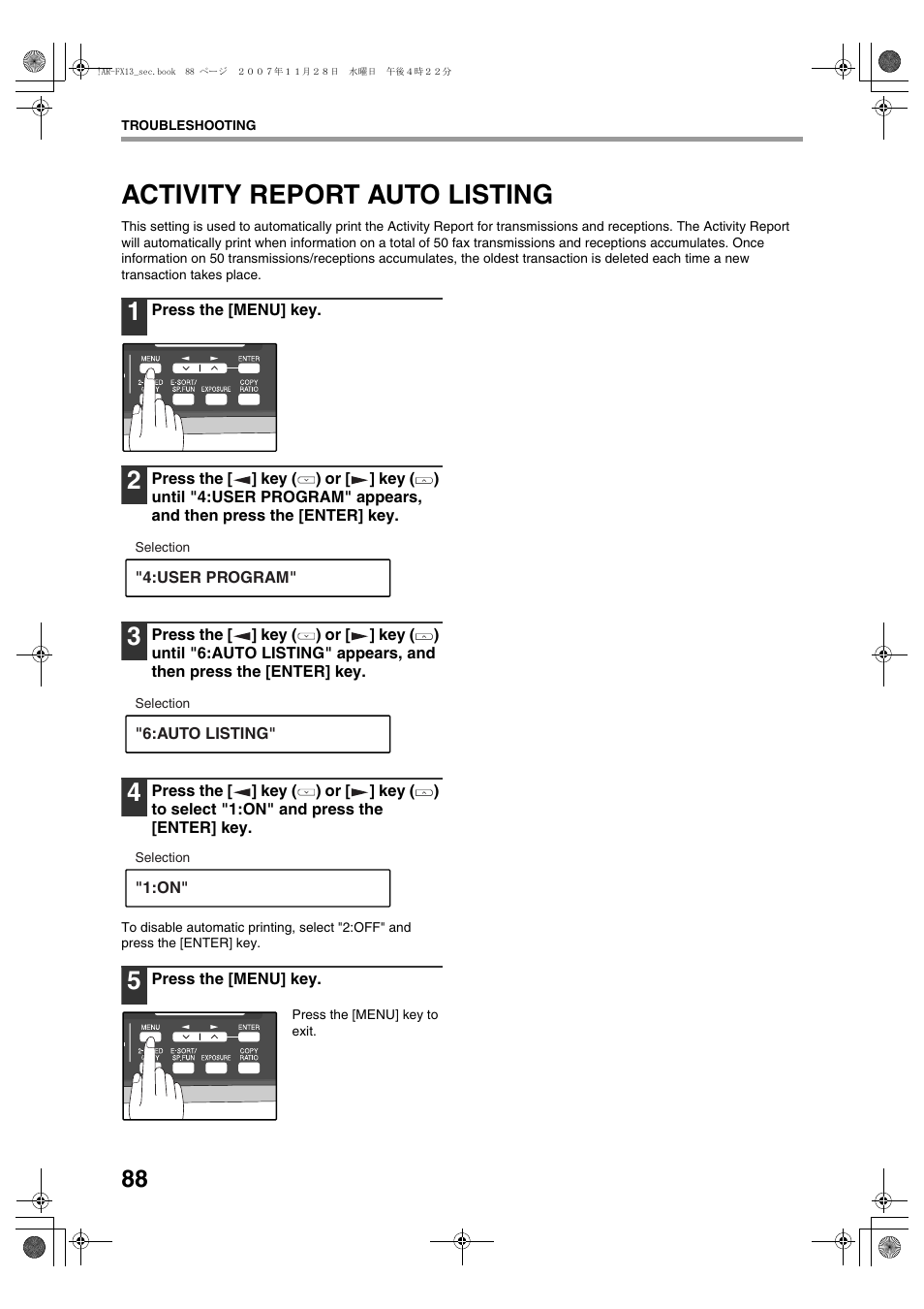 Activity report auto listing | Sharp R-208S User Manual | Page 196 / 311