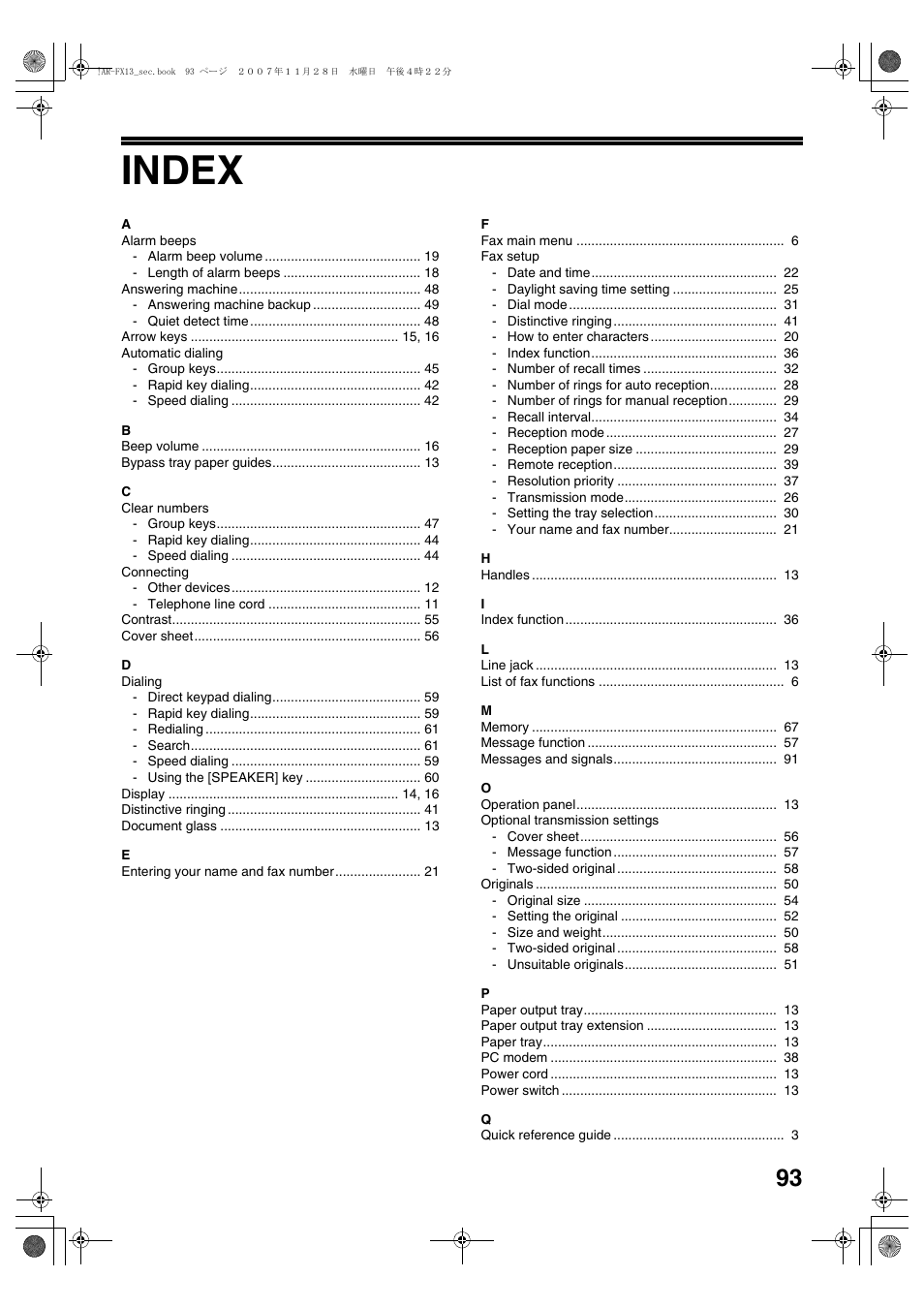 Index | Sharp R-208S User Manual | Page 201 / 311