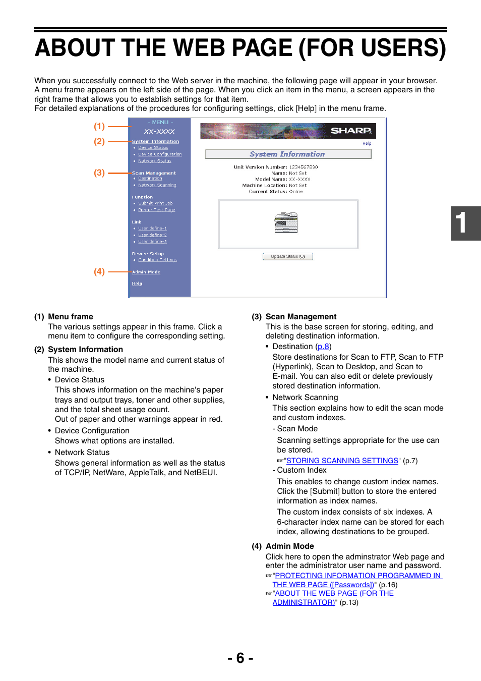 P.6), About the web page (for users) | Sharp R-208S User Manual | Page 214 / 311