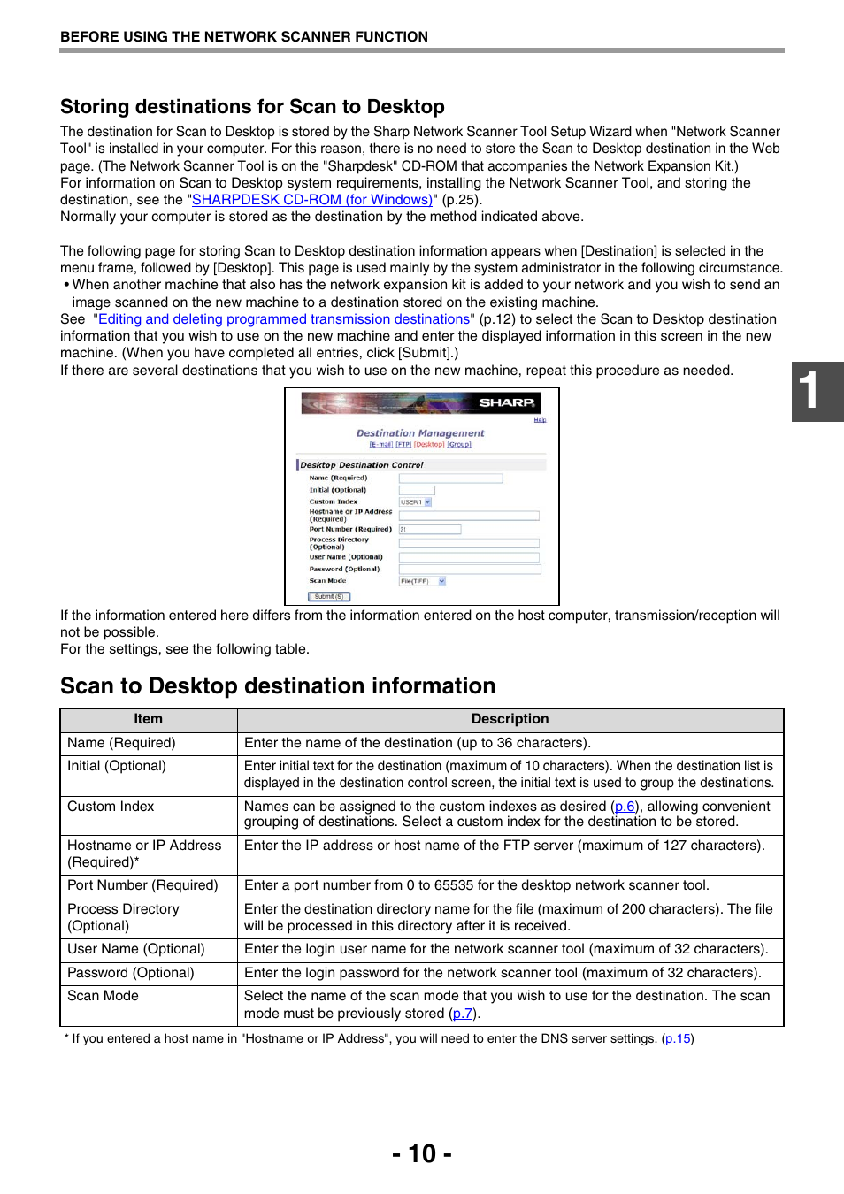 Scan to desktop destination information, Storing destinations for scan to desktop | Sharp R-208S User Manual | Page 218 / 311