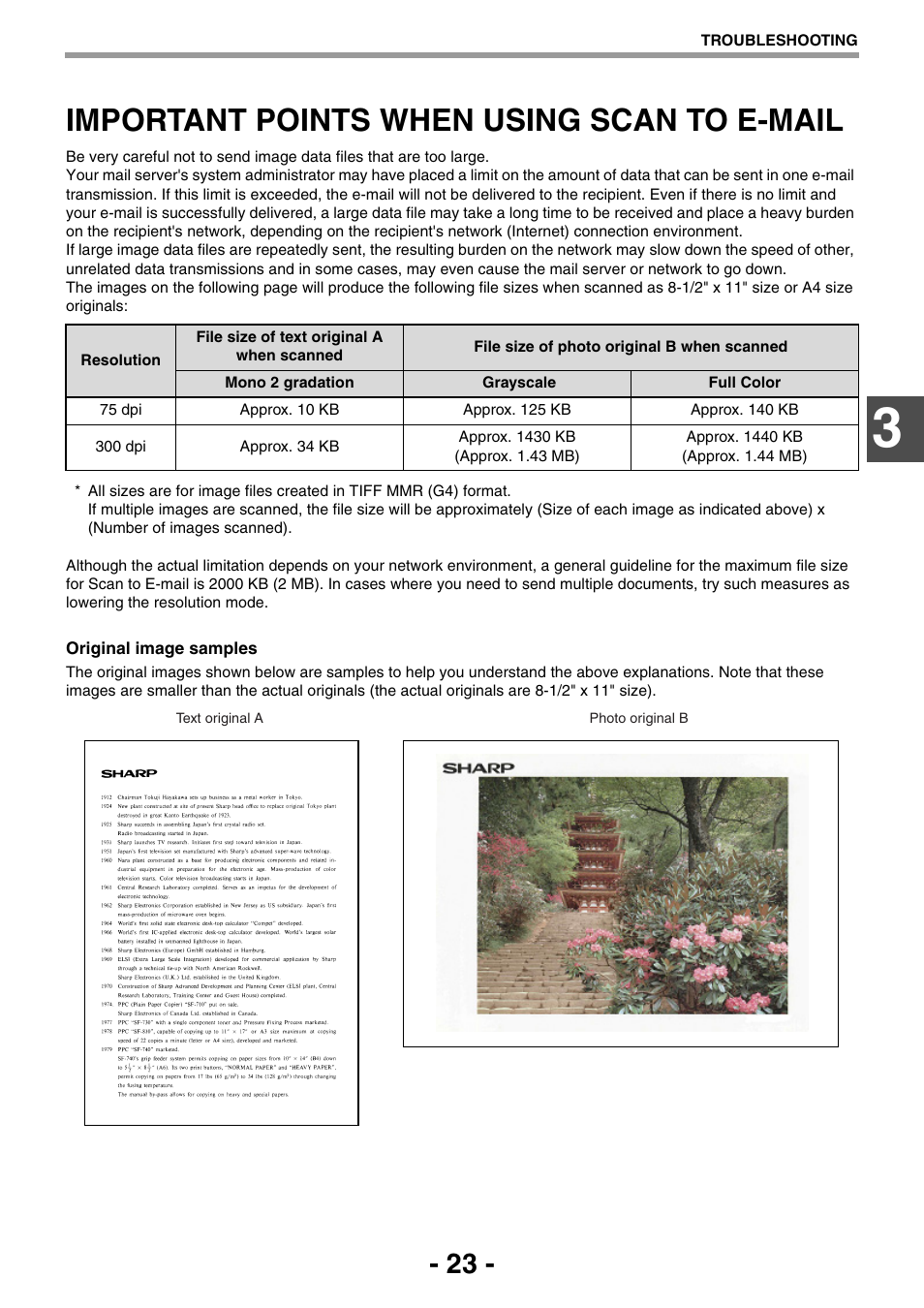 Important points when using scan to e-mail, Important points when using scan to, E-mail | E-mail, read, P.23) | Sharp R-208S User Manual | Page 231 / 311