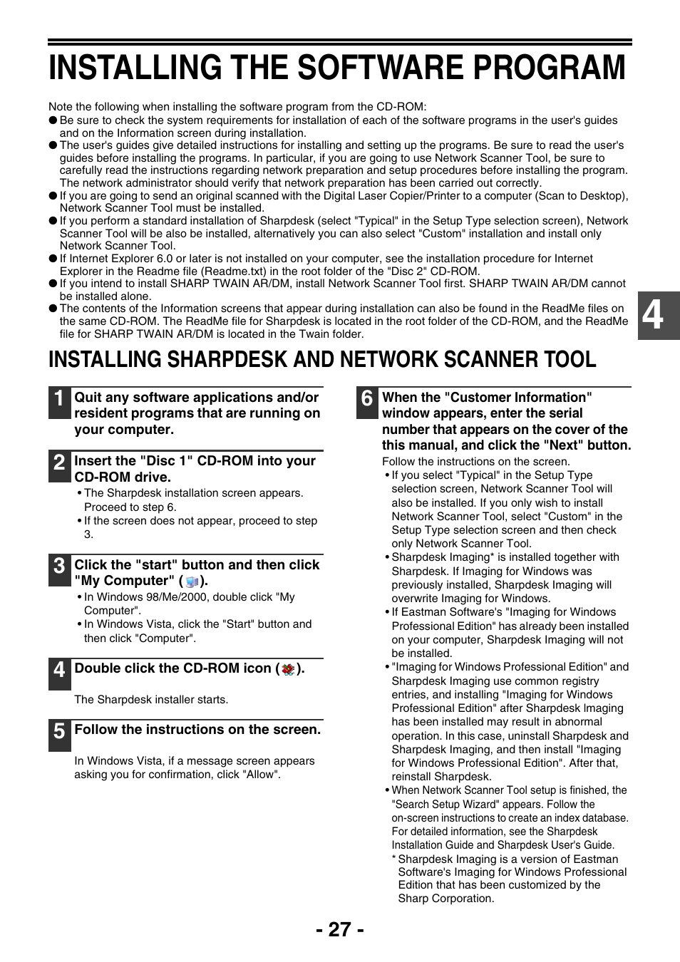 Installing the software program, Installing sharpdesk and network scanner tool, Installing sharpdesk and network | Scanner tool | Sharp R-208S User Manual | Page 235 / 311