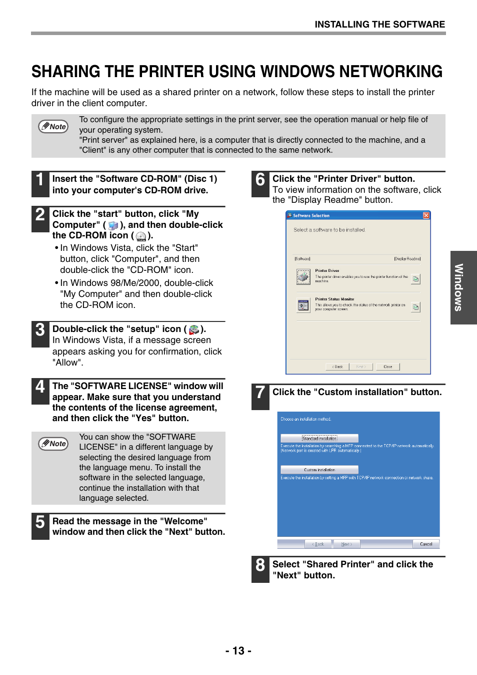 Sharing the printer using windows networking, Sharing the printer, Using windows networking | P.13) | Sharp R-208S User Manual | Page 251 / 311