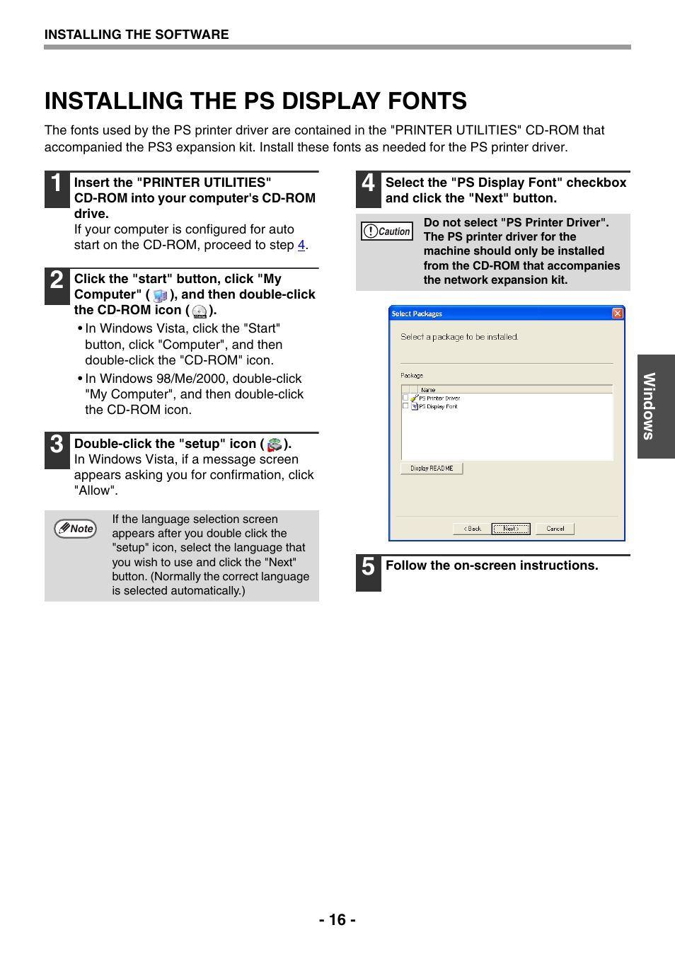 Installing the ps display fonts, P.16 | Sharp R-208S User Manual | Page 254 / 311