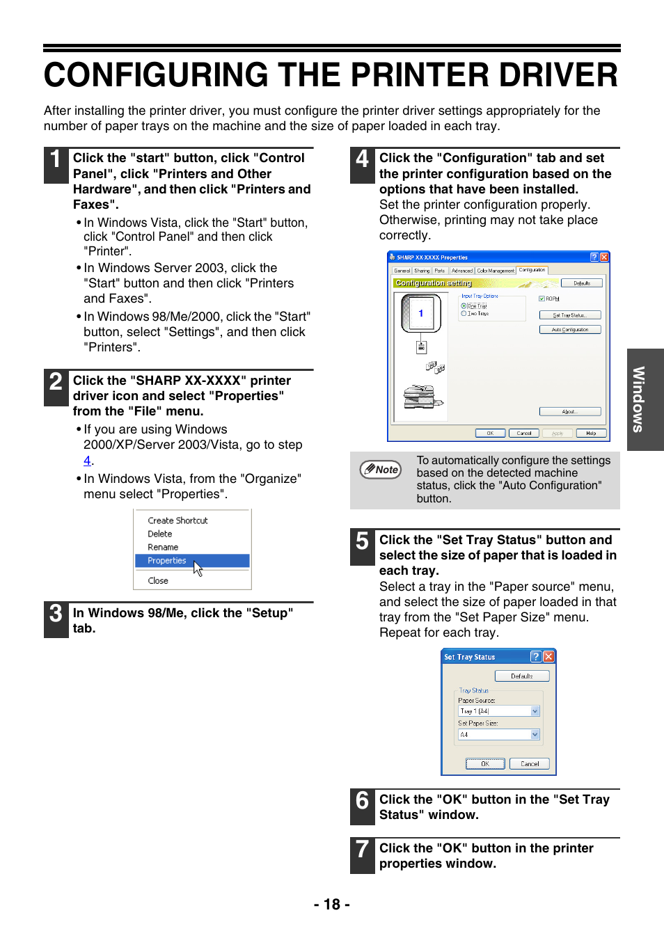 Configuring the printer driver, Configuring the, Printer driver | P.18) to, Installation, see, P.18) | Sharp R-208S User Manual | Page 256 / 311