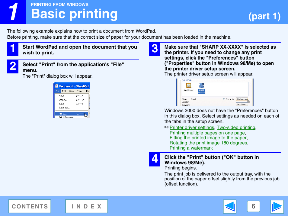Basic printing, 1 printing from windows, Part 1) | Sharp R-208S User Manual | Page 269 / 311