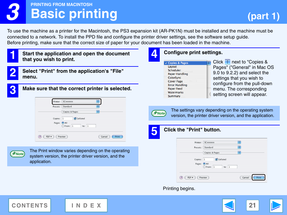 Basic printing, 3 printing from macintosh, Part 1) | Sharp R-208S User Manual | Page 284 / 311