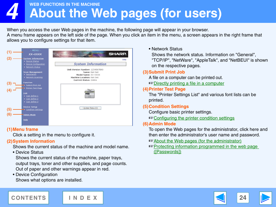 About the web pages (for users) | Sharp R-208S User Manual | Page 287 / 311