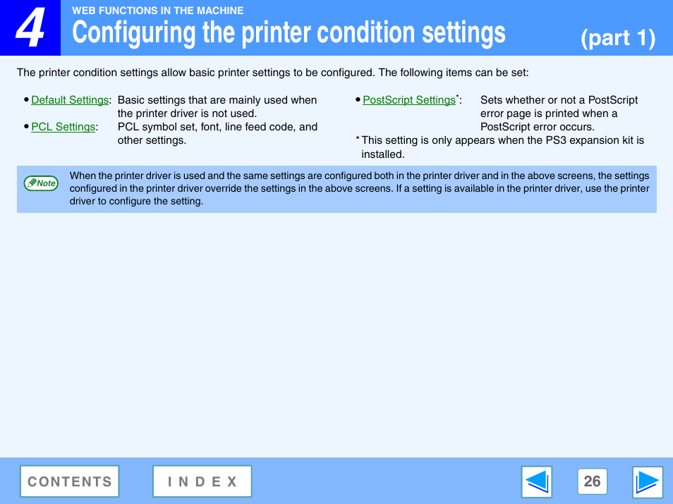 Configuring the printer condition settings, Part 1) | Sharp R-208S User Manual | Page 289 / 311