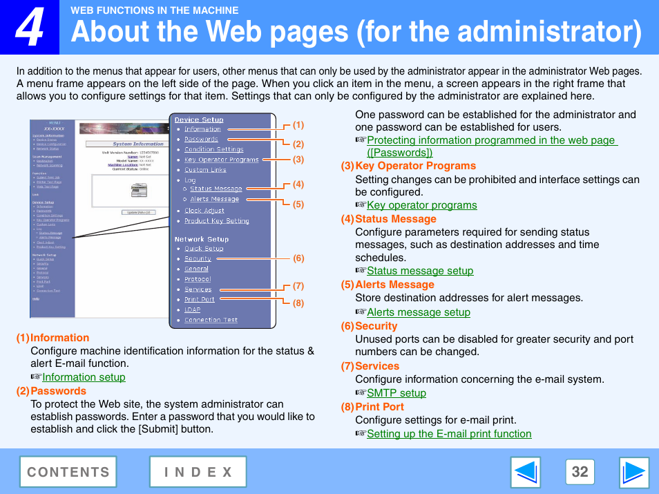 About the web pages (for the administrator) | Sharp R-208S User Manual | Page 295 / 311