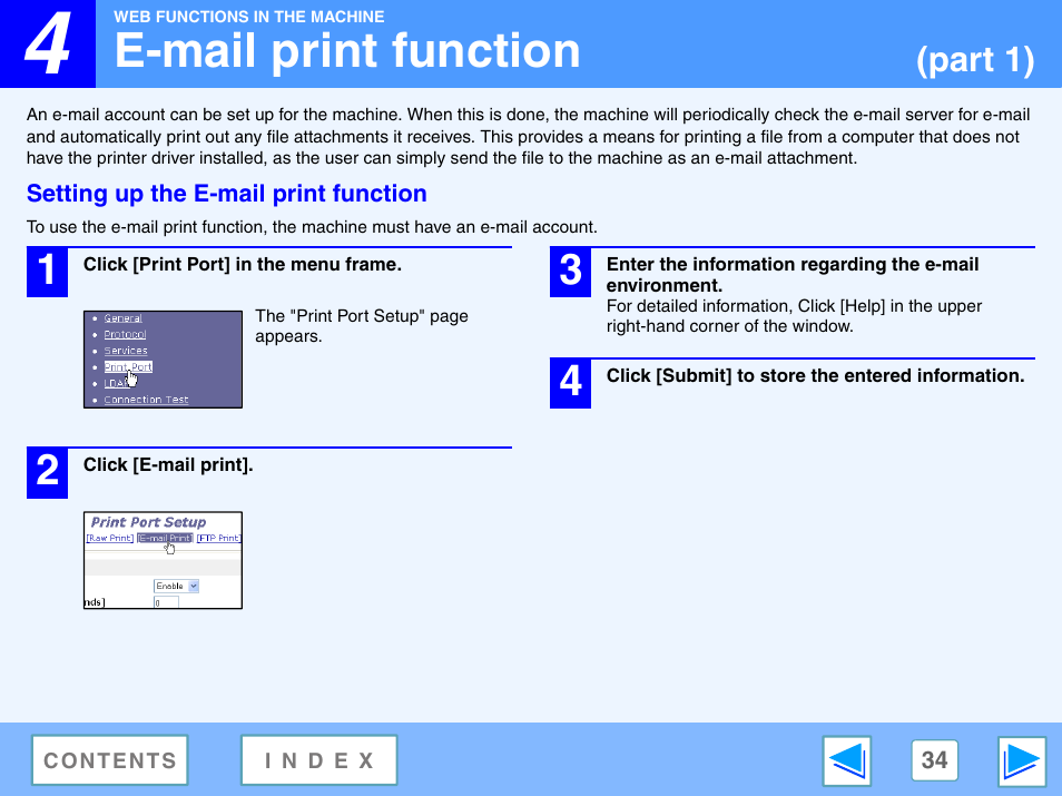 E-mail print function, Setting up the e-mail print function, Part 1) | Sharp R-208S User Manual | Page 297 / 311