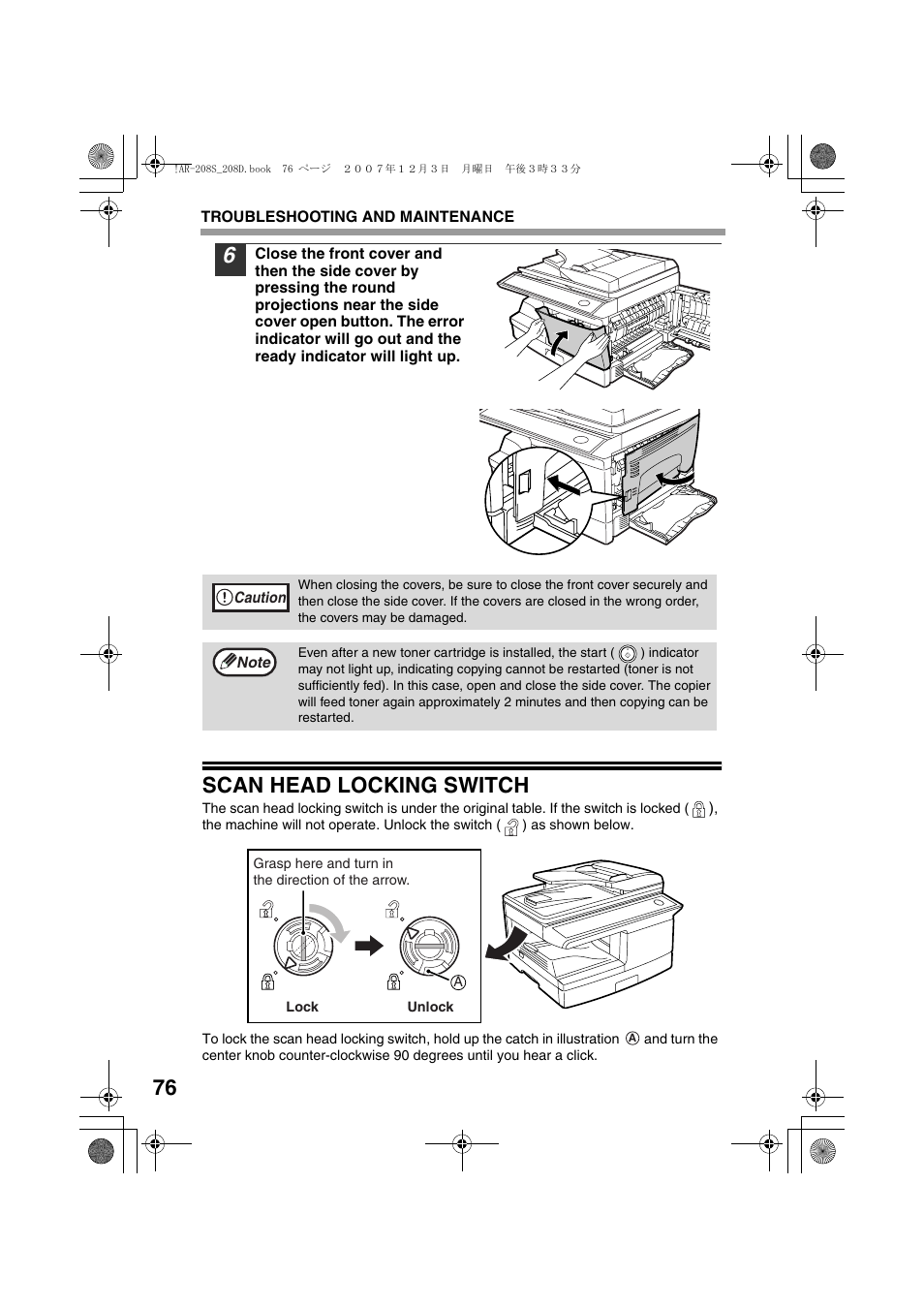 Scan head locking switch | Sharp R-208S User Manual | Page 78 / 311