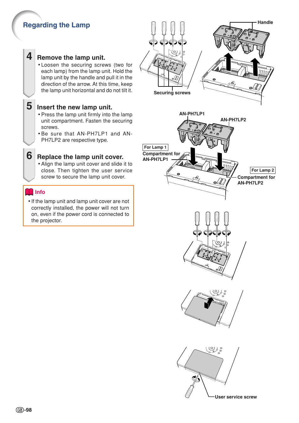 Regarding the lamp | Sharp XG-PH70X User Manual | Page 100 / 110