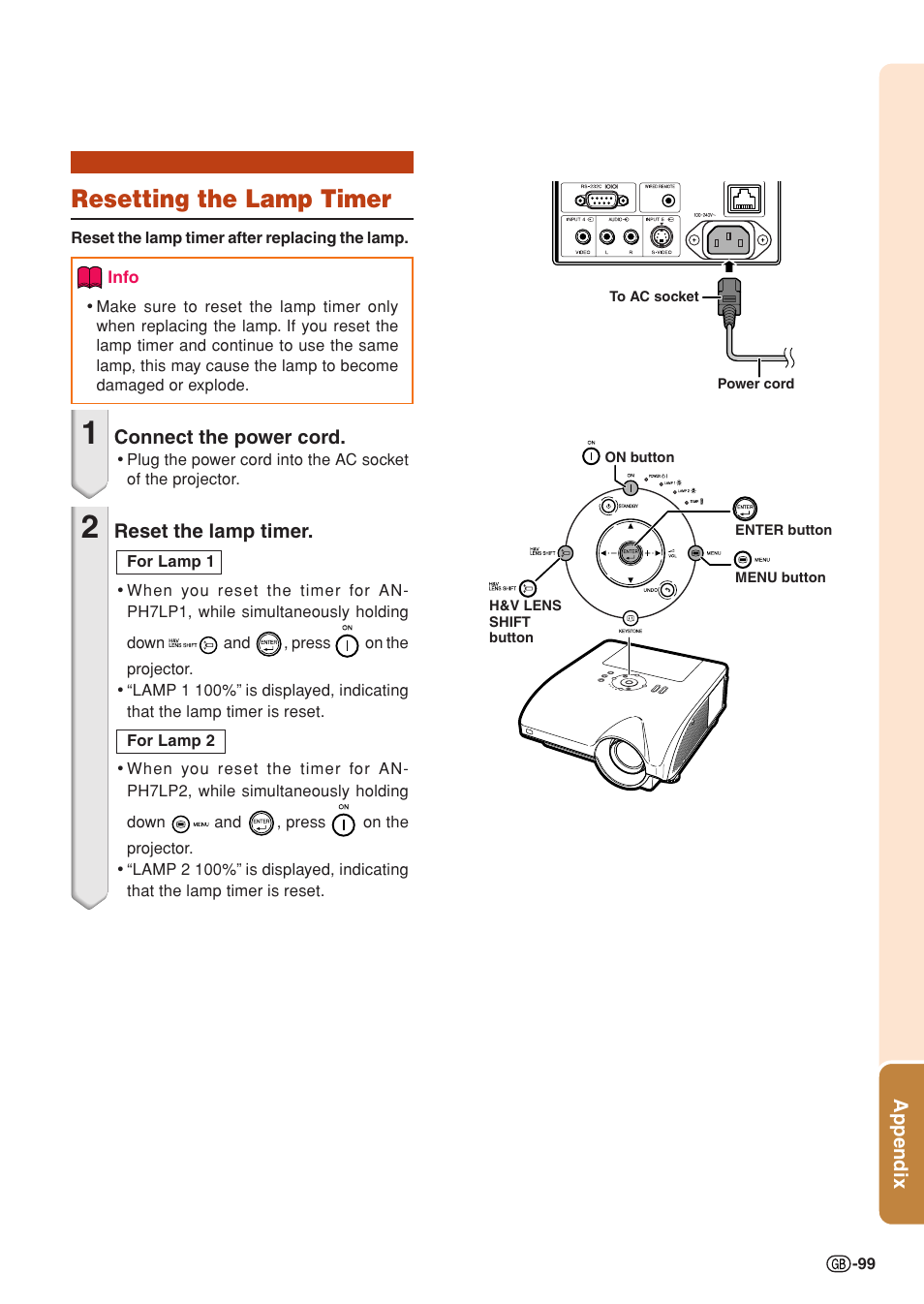 Resetting the lamp timer | Sharp XG-PH70X User Manual | Page 101 / 110