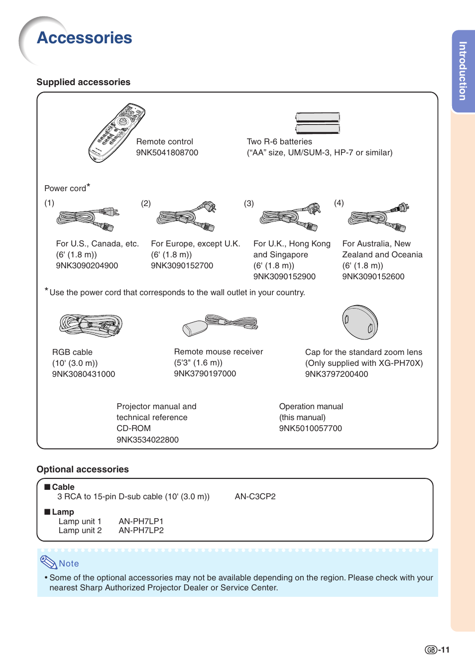 Accessories | Sharp XG-PH70X User Manual | Page 13 / 110