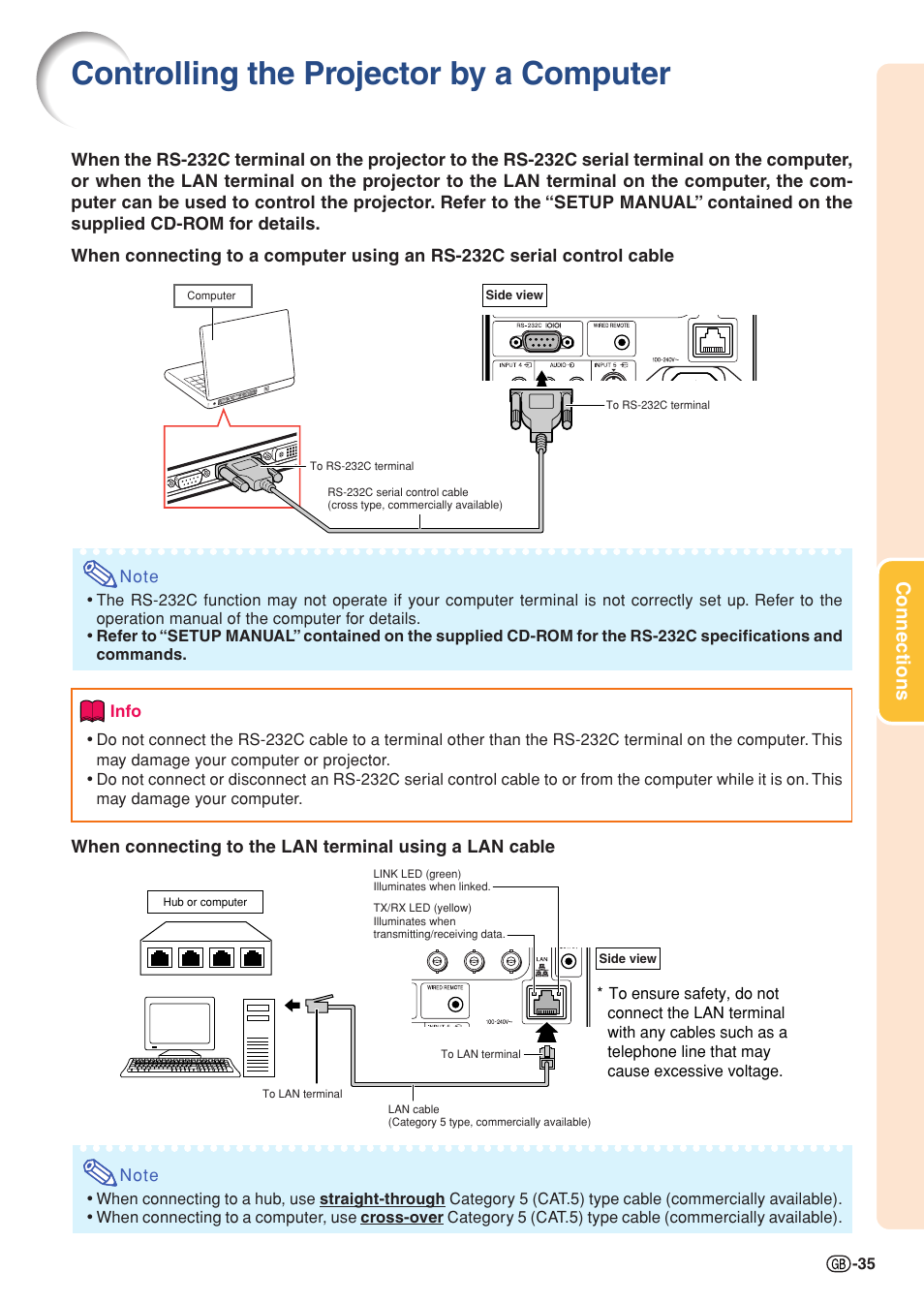 Controlling the projector by a computer, Connections | Sharp XG-PH70X User Manual | Page 37 / 110