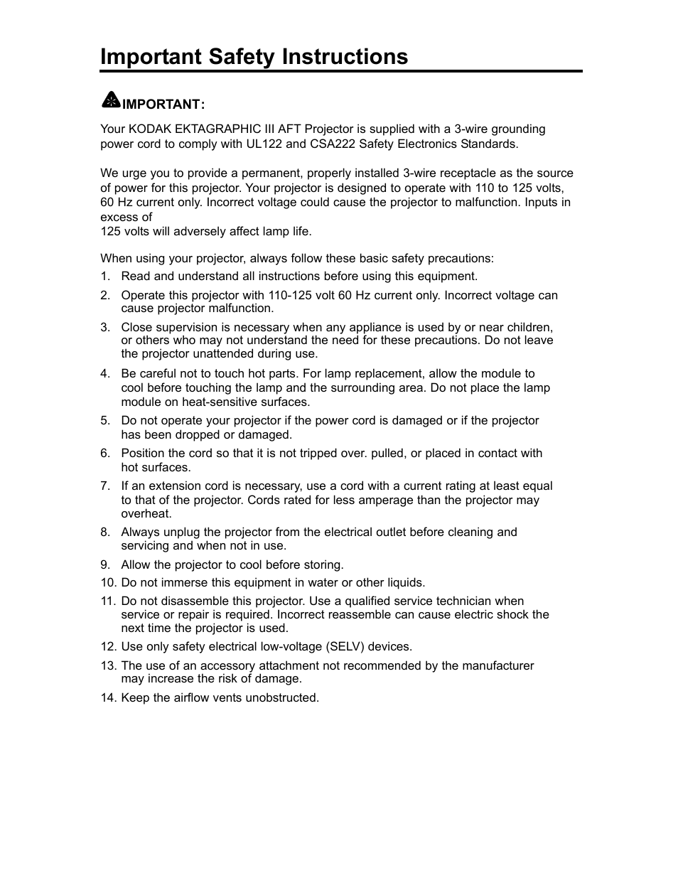 Important safety instructions | Sharp Model AFT User Manual | Page 3 / 7