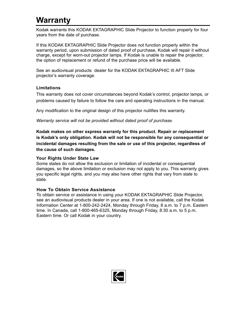 Warranty | Sharp Model AFT User Manual | Page 5 / 7