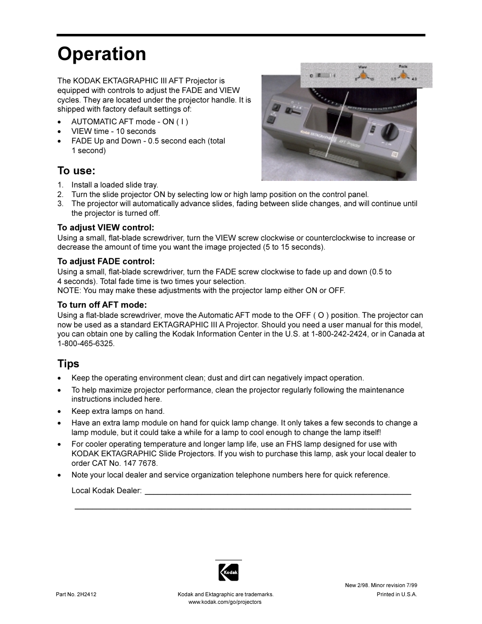 Operation, Tips | Sharp Model AFT User Manual | Page 7 / 7