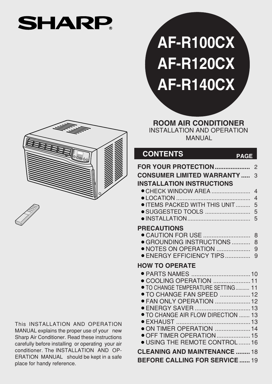 Sharp AF-R100CX User Manual | 20 pages