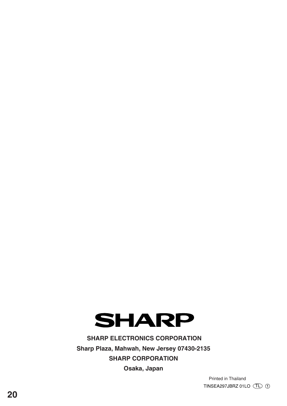 Sharp AF-R100CX User Manual | Page 20 / 20