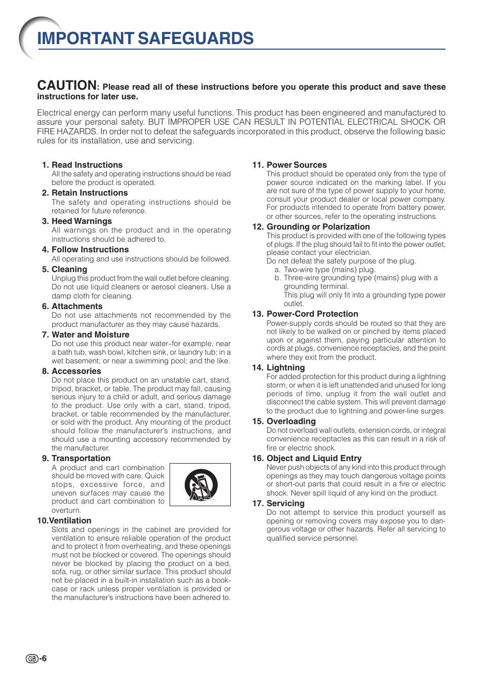 Important safeguards, Caution | Sharp PG-A10X User Manual | Page 10 / 74